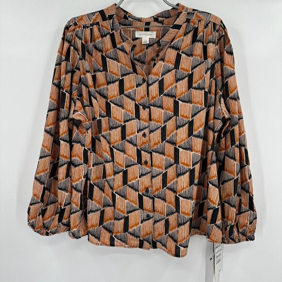 Treasure and Bond Women's Grey-Brown Geo Stripe Blouse size L Career Top NWT - Picture 1 of 7